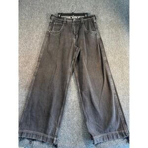 A-Lab Mens 26 Mega Wide Leg Jeans Faded Y2K Black Baggy Stitch Skater 33x32
